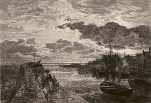 Cellardyke Haven, geëtst door Chauvel, naar Sam Bough door English School