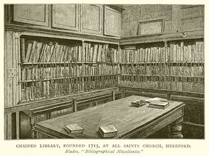 Gebonden bibliotheek, opgericht in 1715, bij All Saints Church, Hereford door English School