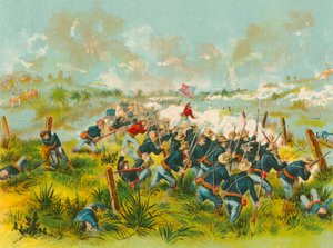 Aanval van Amerikaanse troepen op San Juan Hill, 1 juli 1898 door English School
