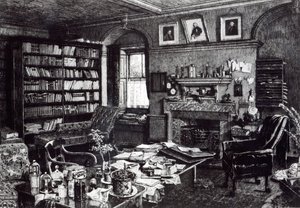 Studie van Charles Darwin in Down House, 1882 door English School
