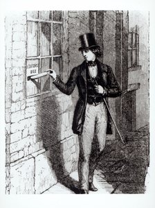Charles Dickens (1812-70) die zijn verhalen indient door English School