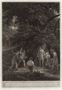 Karel II in het bos van Boscobel door English School