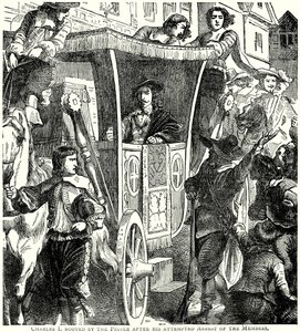 Charles I getoeterd door de Pepole na zijn poging tot arrestatie van de leden (gravure) door English School