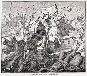 Karel Martel (c.688-741) bij Poitiers, uit De Geschiedenis van Frankrijk, door Emile de Bonnechose, uitgegeven door Ward, Lock en Co, Londen door English School