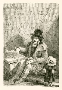 Charles Wood, een blinde man, met een orgel en een dansende hond