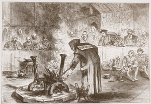 Karel ziet het spel van de maskers, illustratie uit De Geschiedenis van het Protestantisme door James Aitken Wylie, 1878