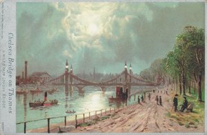 Chelsea Bridge aan de rivier de Theems door English School