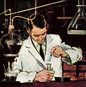 Chemicus die lakmoespapier gebruikt