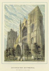 Chichester Kathedraal, westfront met klokkentoren door English School