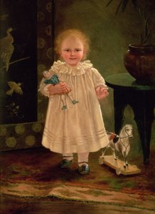 Kind met een pop en een speelgoedpaard, c.1840 door English School