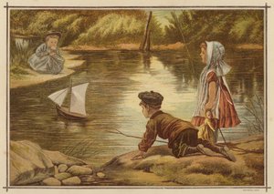Kinderen die een modeljacht te water laten door English School