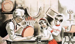 Kinderen met meubelrestaurateur