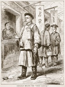 Chinees verkoopt de Pekin Gazette, illustratie uit Cassells Geïllustreerde Geschiedenis van Engeland door English School