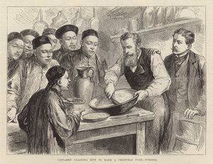 Chinezen leren hoe ze een kerstpruimenpudding moeten maken door English School