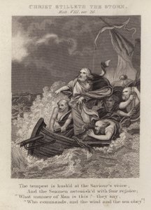 Christus stilt de storm, Mattheüs VIII, vers 26 door English School