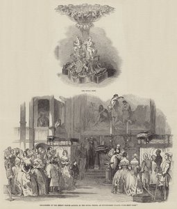 Doop van de jonge prins Arthur, in de koninklijke kapel, in Buckingham Palace (gravure) door English School