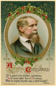 Kerstkaart, met Charles Dickens