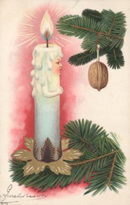 Kerstkaart met een kerstboomkaars door English School