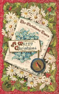 Kerstkrant, kerstgroetenkaart, eind 19e of begin 20e eeuw (chromolitho) door English School