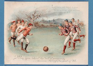 Kerstkaart van een voetbalwedstrijd, 1892 door English School