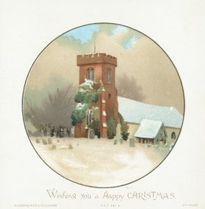 Kerk in de sneeuw, kerstkaart