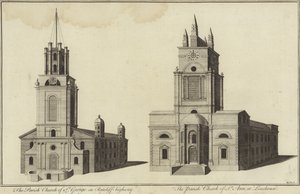 Kerk van St George, Ratcliff Highway en kerk van St John, Limehouse, Londen door English School