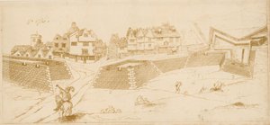 Burgeroorlog Fortificaties bij St Giles in the Fields, Londen; geëtst facsimile van een tekening die beweert te zijn gemaakt door Kapitein John Eyre door English School