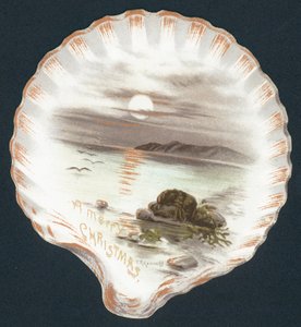 Schelp met afbeelding van oceaan, Kerstkaart