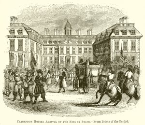 Clarendon House: aankomst van de koning in staatsie door English School