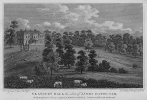 Claybury Hall, het landgoed van James Hatch (gravure)