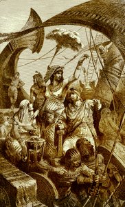 Cleopatra bij de Slag bij Actium, illustratie uit The Illustrated History of the World, gepubliceerd ca. 1880 door English School