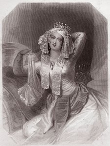 Cleopatra (Antonius en Cleopatra) in - "Galerie des femmes de Shakespeare, collectie van vijfenveertig serieuze portretten door vroege Londense kunstenaars, verrijkt met kritische en literaire opmerkingen" circa 1838 - uit "Gallery of the women of Shakespe door English School