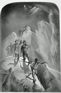 Klimmen in de nacht, uit Ten Scenes in the Last Ascent of Mont Blanc Including Five Views from the Summit, door J.D.H. Browne, gepubliceerd 1853 door English School