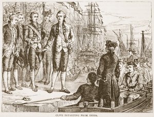 Clive vertrekt uit India, illustratie uit Cassells Geïllustreerde Geschiedenis van India door James Grant, uitgegeven 1879 door English School