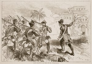 Clive leidt zijn mannen naar Conjeveram, illustratie uit Cassells Geïllustreerde Geschiedenis van India door James Grant, uitgegeven 1879 door English School