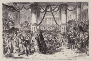 Sluitingsscène van Act I van Karl Goldmarks opera Die Königin von Saba, uitgevoerd in het Leipziger Stadttheater, Duitsland door English School