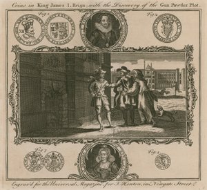 Munten in het bewind van koning James I, met de ontdekking van het Buskruitcomplot door English School