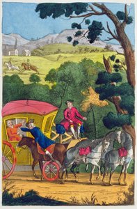 Kolonel Jack berooft Mary Smith in Maidenhead Thicket, illustratie uit de Levens en Avonturen van de Meest Beroemde Snelwegrovers... gepubliceerd 1822 door English School