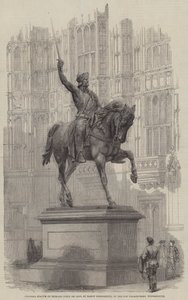 Kolossaal Standbeeld van Richard Leeuwenhart, door Baron Marochetti, in de Oude Paleis-Tuin, Westminster