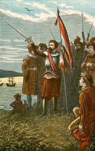 Columbus neemt bezit van San Salvador voor Spanje