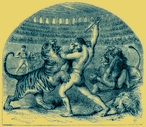 Gevecht van Gladiatoren met Wilde Dieren, illustratie uit The Illustrated History of the World, gepubliceerd ca. 1880 door English School