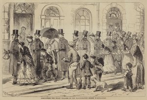 Het begeleiden van de nachtelijke arrestanten naar de Marlborough Street Police-Court (gravure) door English School