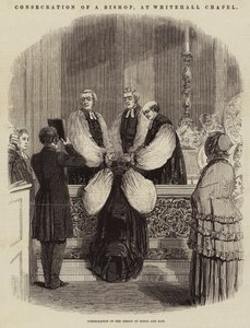 Wijding van een Bisschop, in de Whitehall Kapel (gravure) door English School