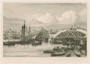 Bouw van de nieuwe London Bridge, 26 juli 1827 door English School