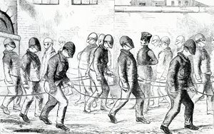 Gevangenen oefenen in de Pentonville-gevangenis, uit 