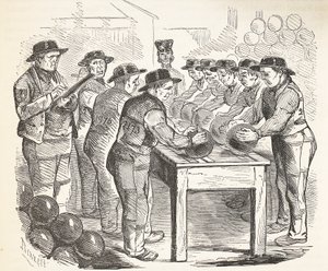 Gevangenen schrapen schot, illustratie uit The Criminal Prisons of London and Scenes from Prison Life door Henry Mayhew en John Binny, uitgegeven in 1862