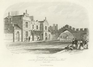 Conwy Station en de gotische boog in de stadsmuur, gebouwd in 1847 door English School