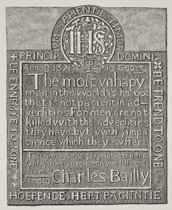 Kopie van een houtsnede door Charles Bailly, van de muur van de Beauchamp Tower, Tower of London, 1571 door English School