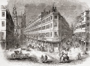 Cornhill, The Exchange en Lombard Street, Londen, Engeland in het midden van de 19e eeuw, uit Old England: A Pictorial Museum, uitgegeven 1847 door English School