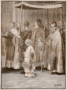 Kroning van Richard in Westminster Abbey: de processie langs het gangpad, illustratie uit Cassells Illustrated History of England door English School